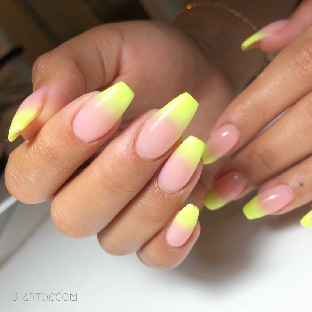 Pink and Yellow Ombre Nails