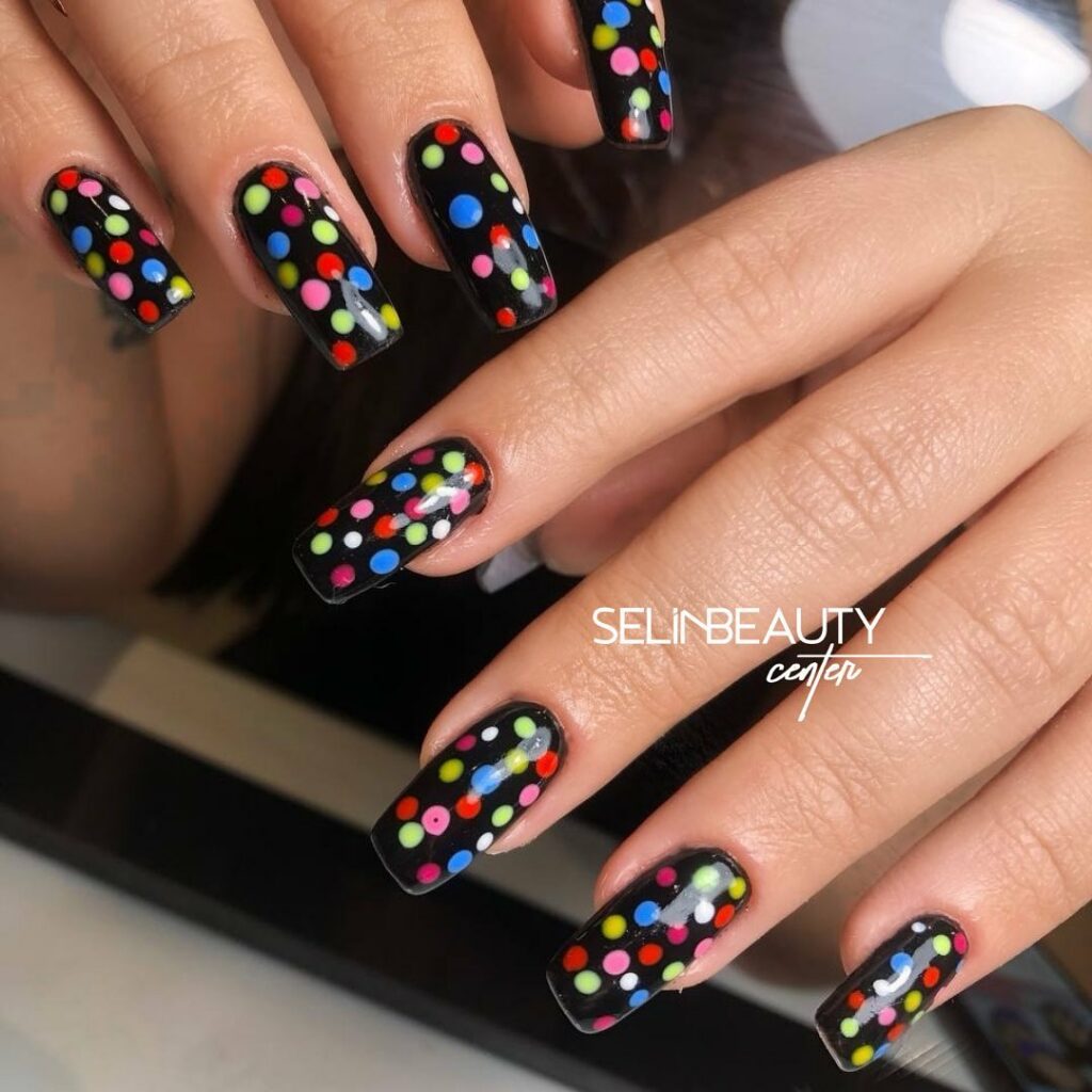 Polka Dot black Acrylics nails