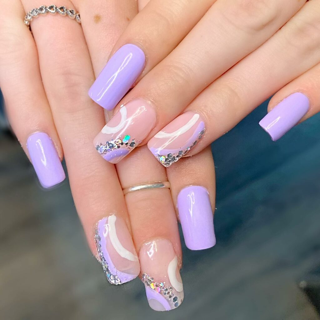 Pretty Lavender Nails with Pink Accent