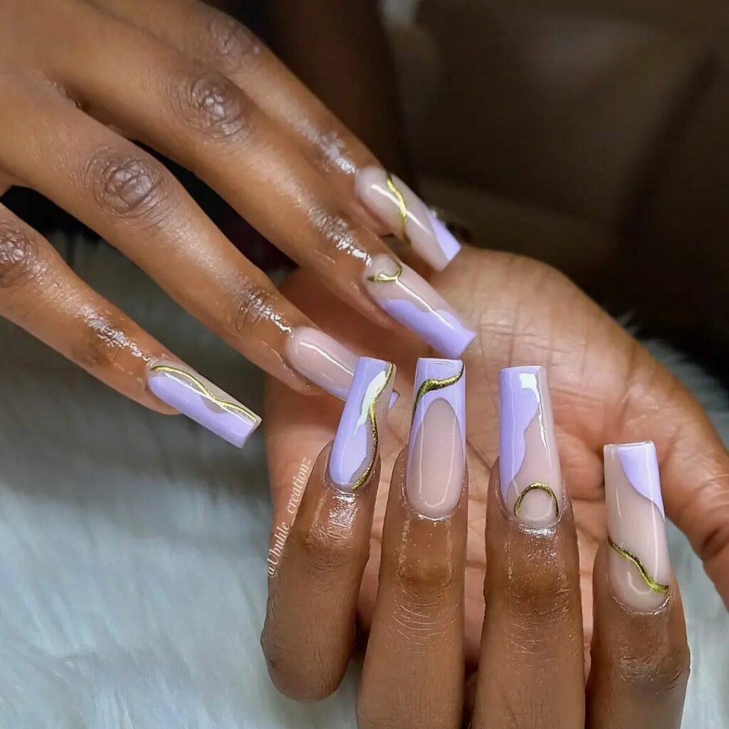 Purple Hues and Gold Marble nails