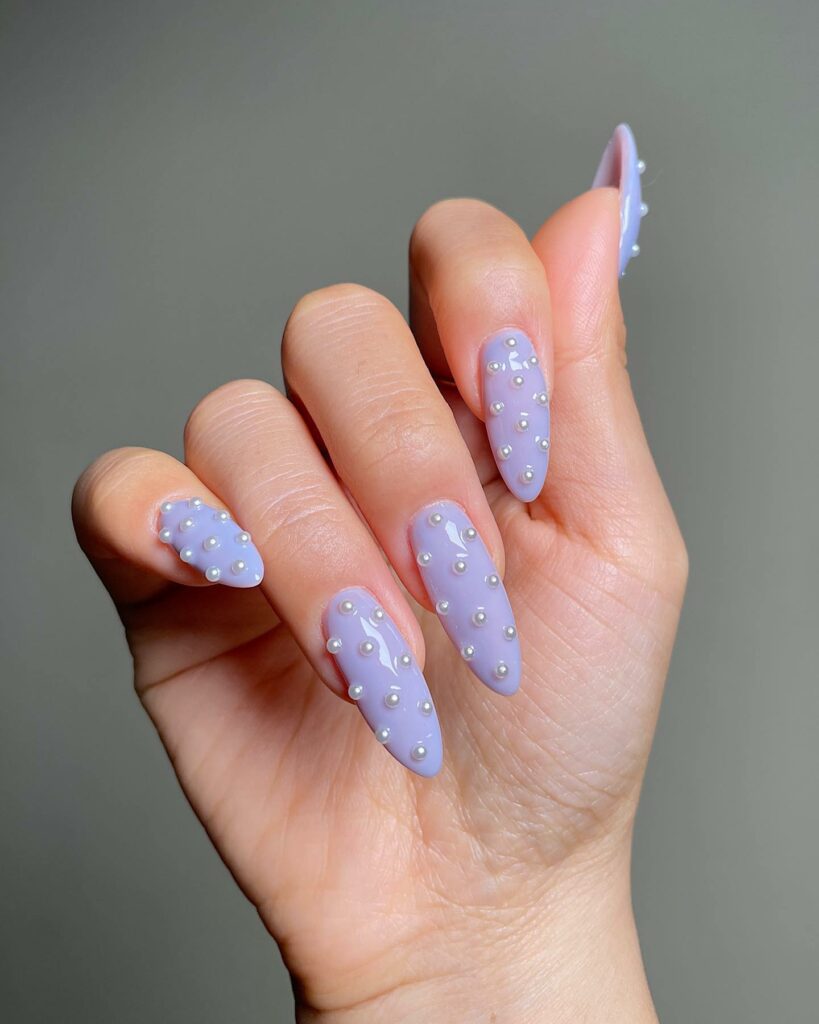 Purple Nails with White Stars