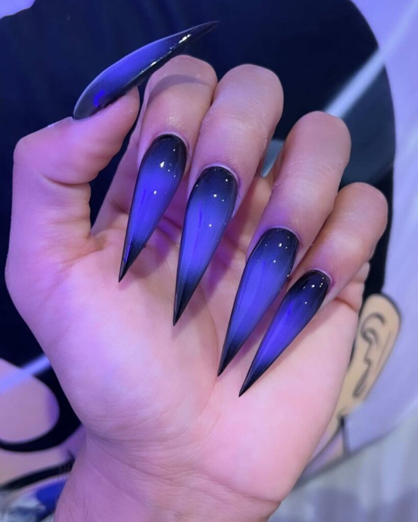 Purple and Black Galaxy Nails