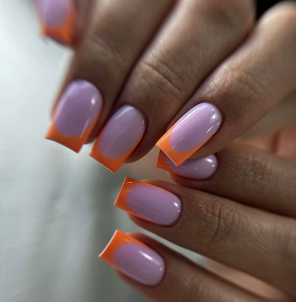 Purple and Orange French Tips