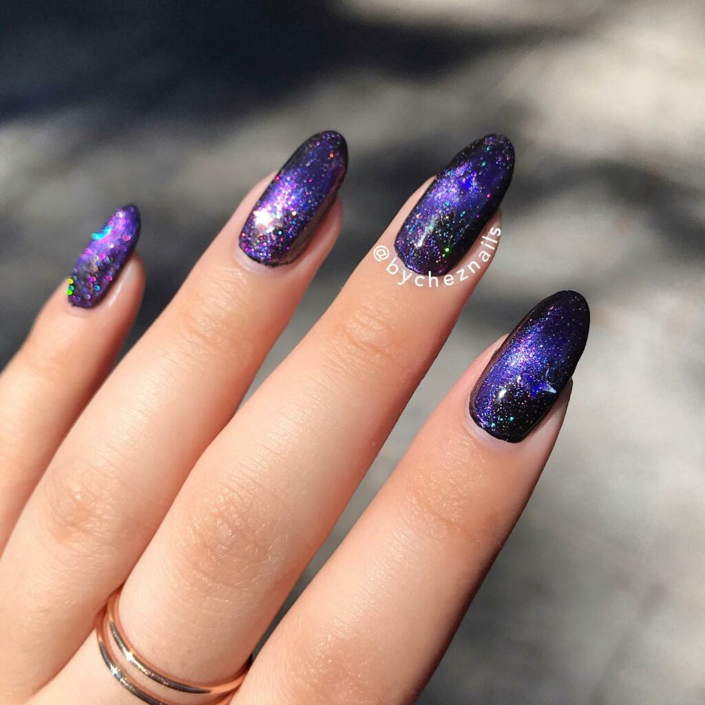 Purple and White Star Galaxy Nails