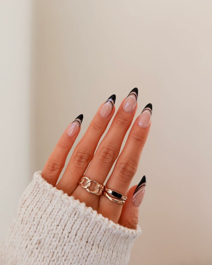 Dramatic Black & White Nails with a French Twist