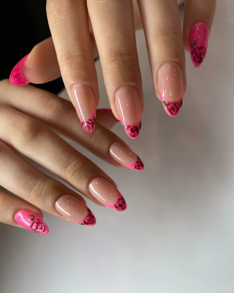 Rose hot pink nails