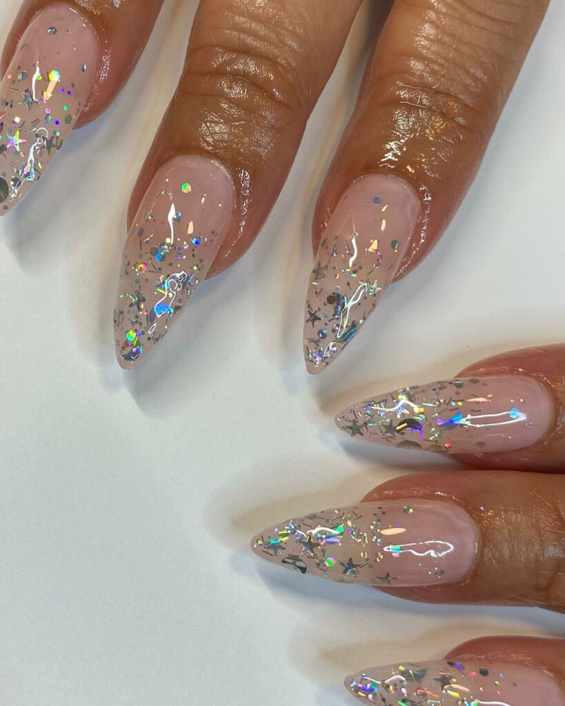 Sheer Nails with a Glittery Twist