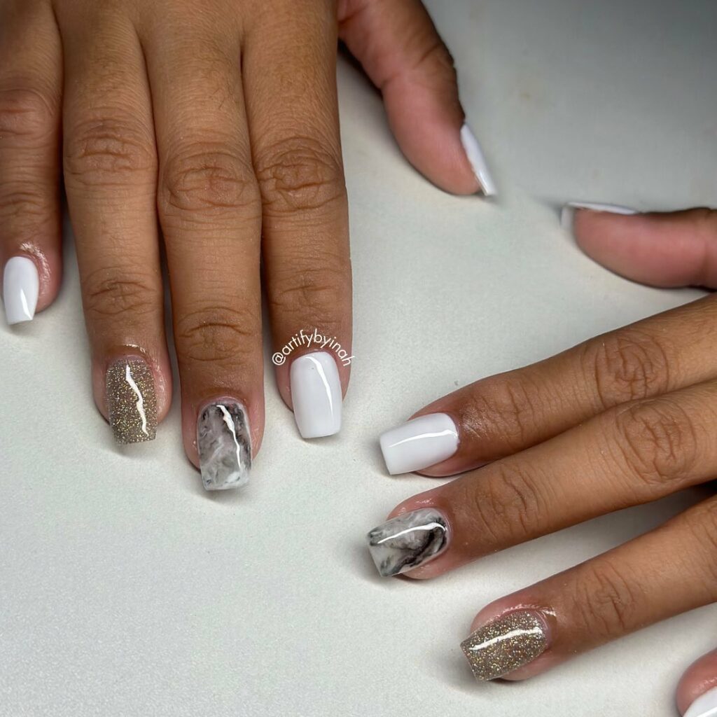 Short Coffin Marble Nails
