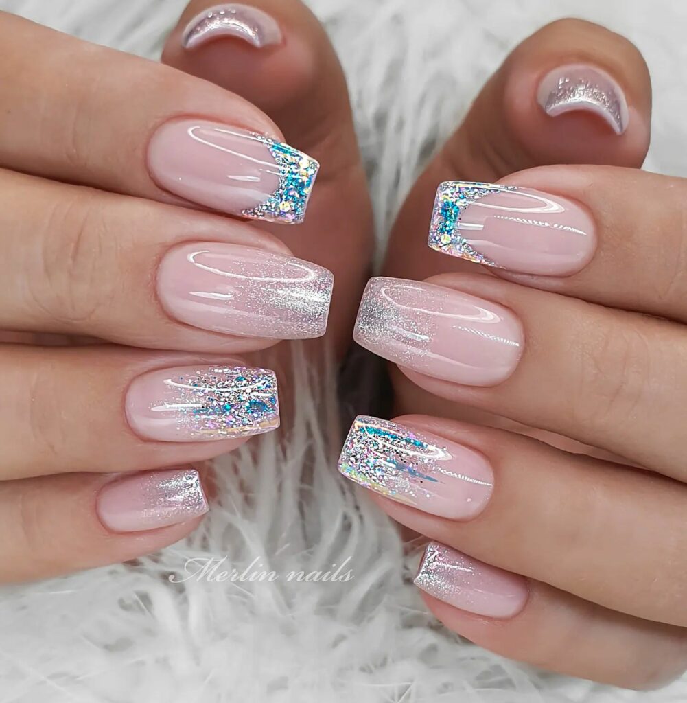 Short Glitter Pink Ombre Nails