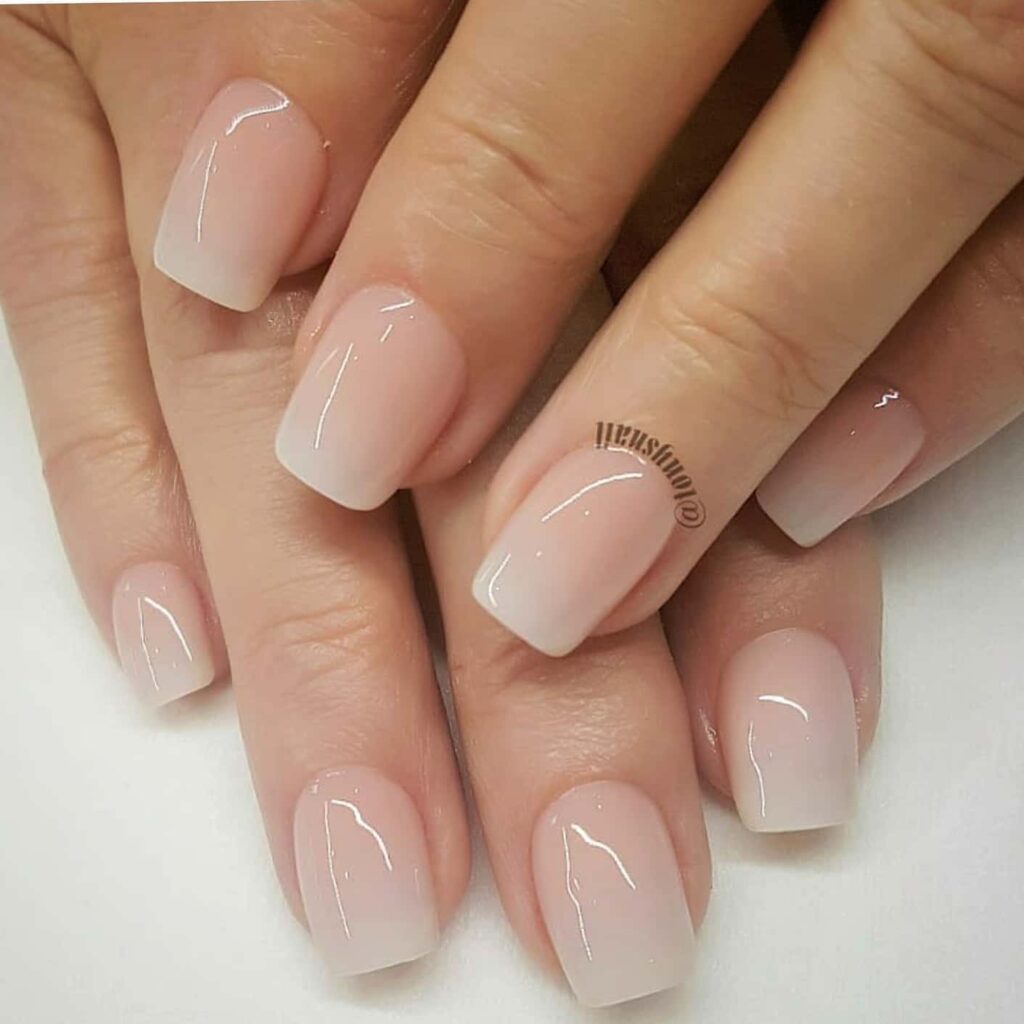 Short Pink and White Ombre Nails