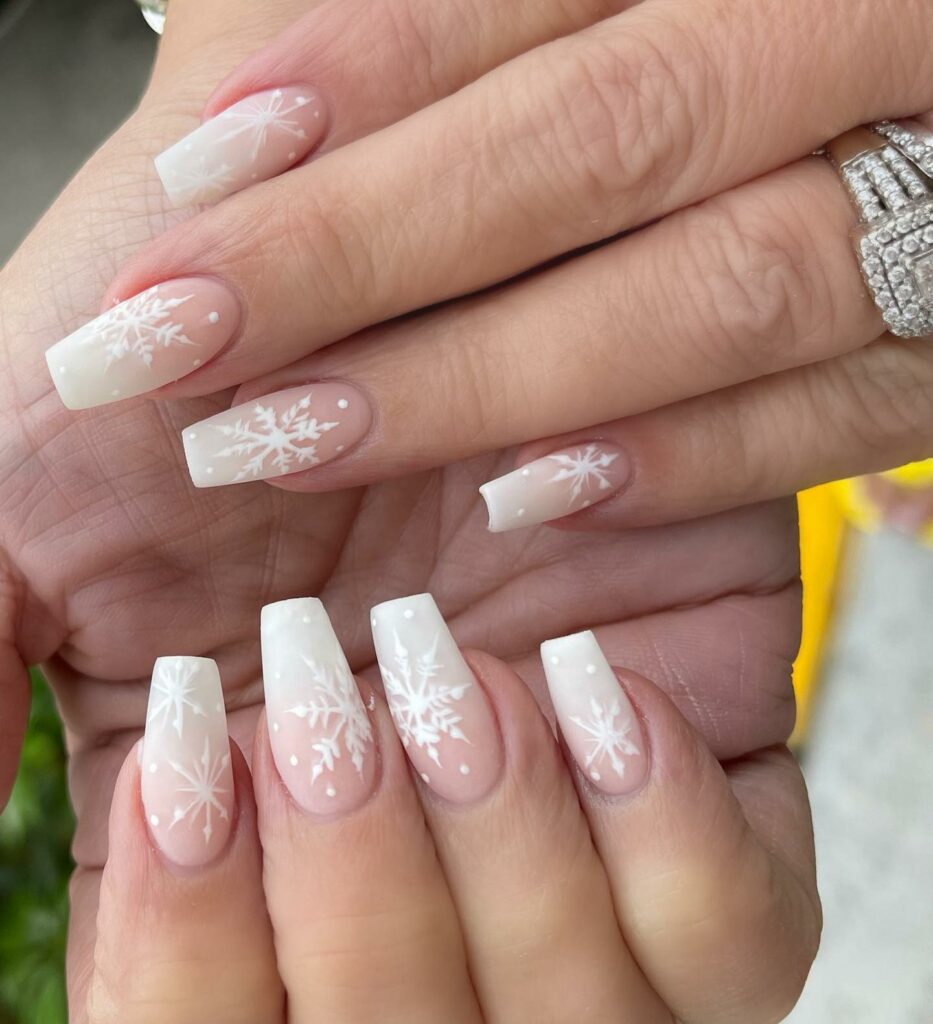 Simple Snowflake french ombre nails