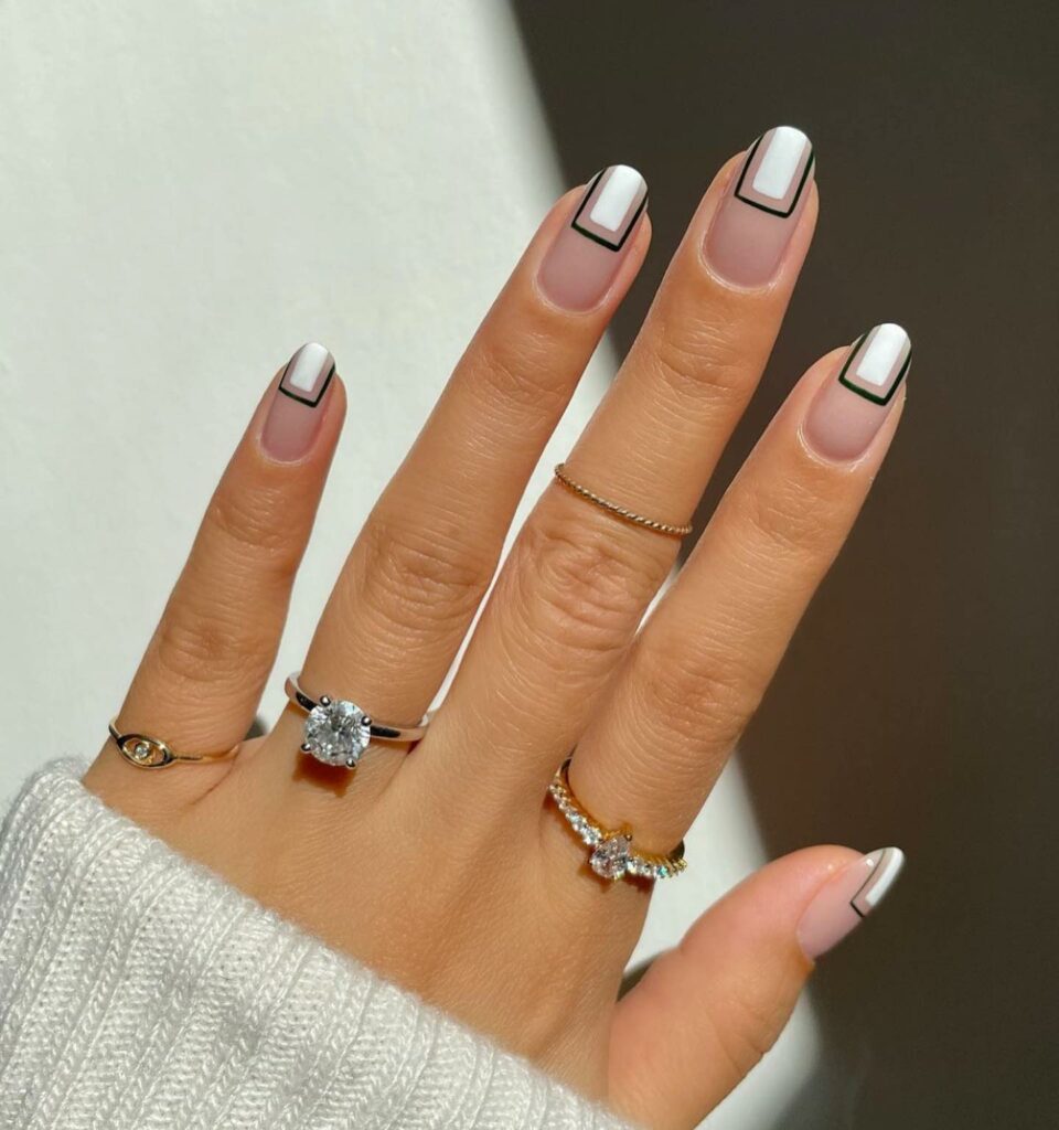 Abstract French Black and White Nails