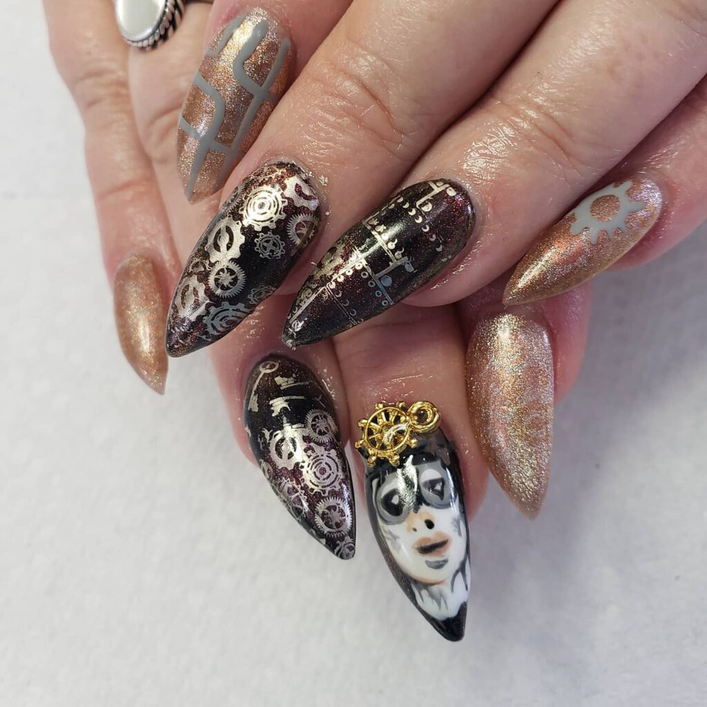 Artistic Expression on Short Stiletto Nails