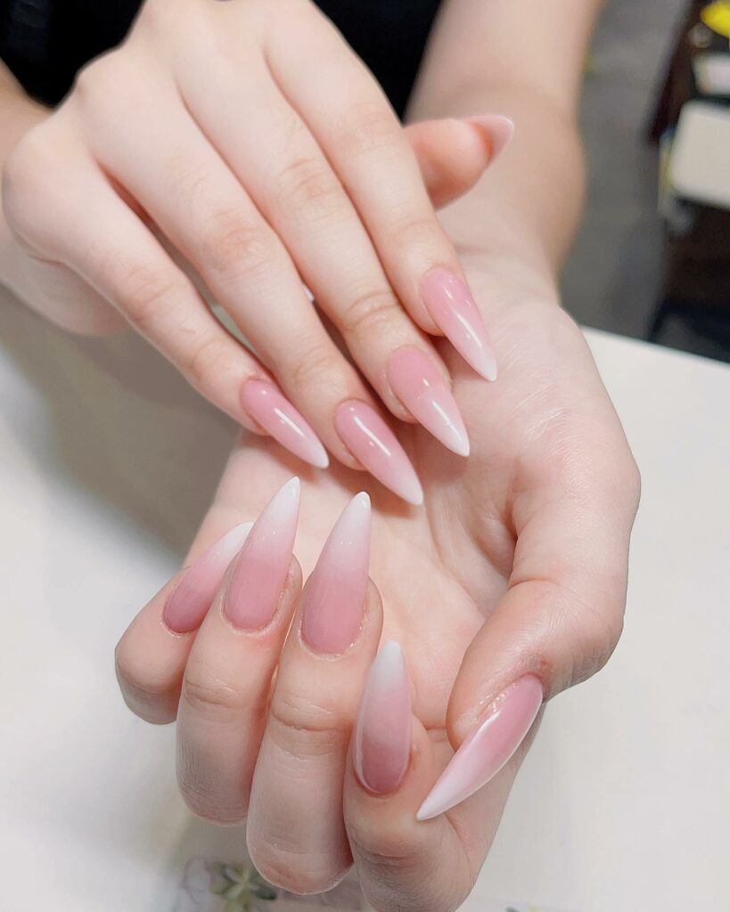 Stiletto Pink and White Ombre Nails