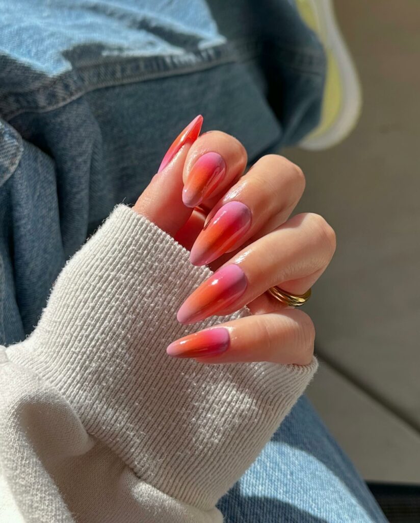Sunset Pink and Orange Ombre Nails