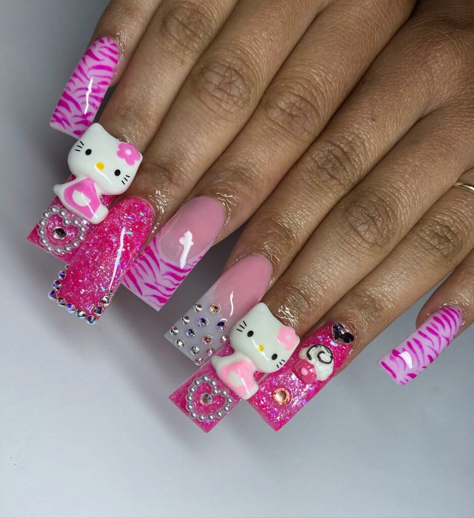 Pink & White Hello Kitty Louis Vuitton Press On Nails - Nail & Bail - Best  Press On Nails