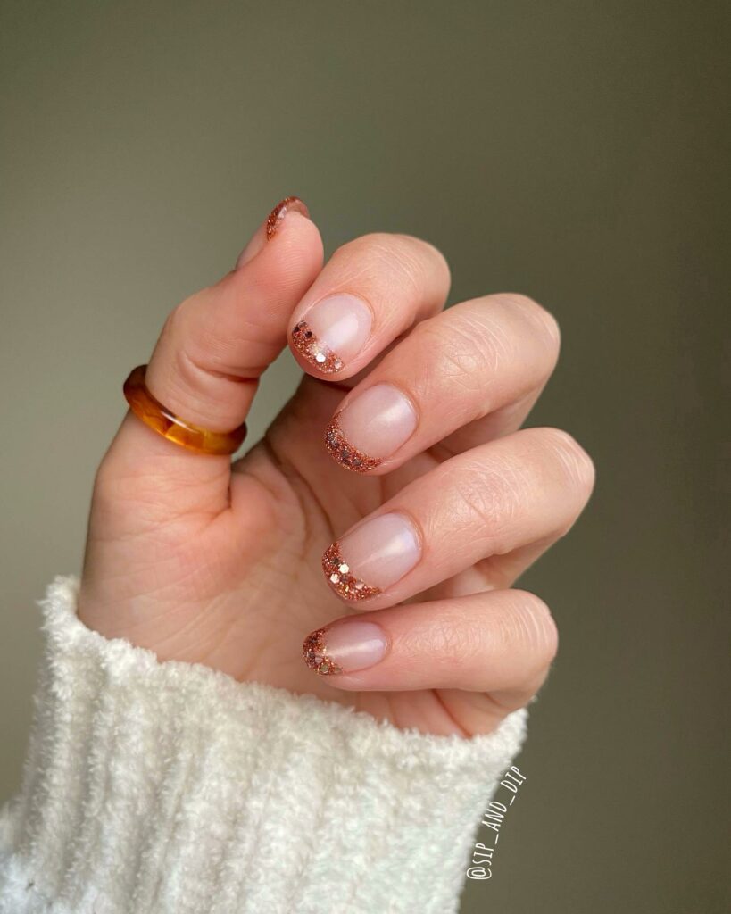 Gold French Short Christmas Nails