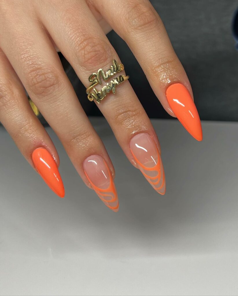 Vibrant Orange Short Stiletto Nails