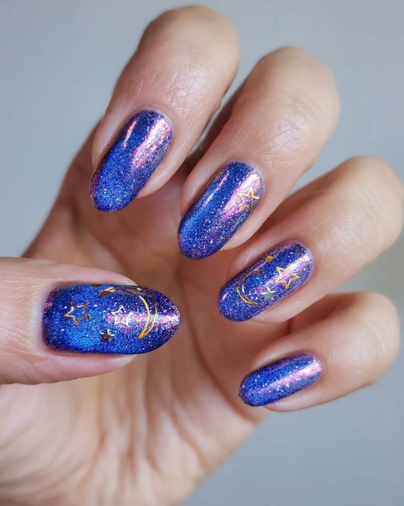 Vibrant Purple Galaxy Nails