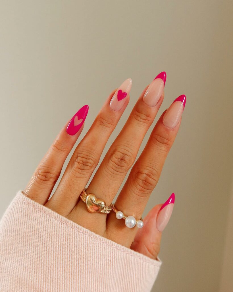 White Border Nails, Melting Sweet Pink Tips, and Heart Gems