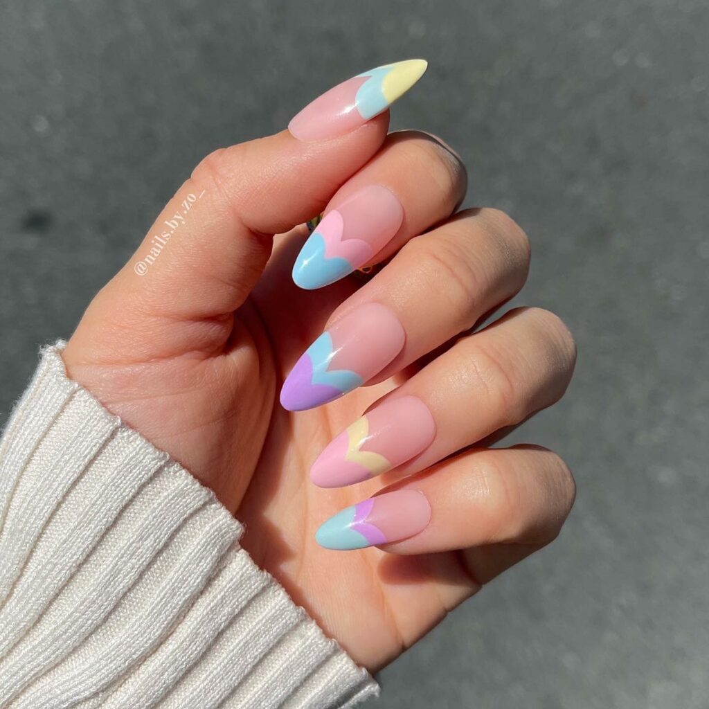 White Nails, Peach Squiggle Tips, and Colorful Strokes