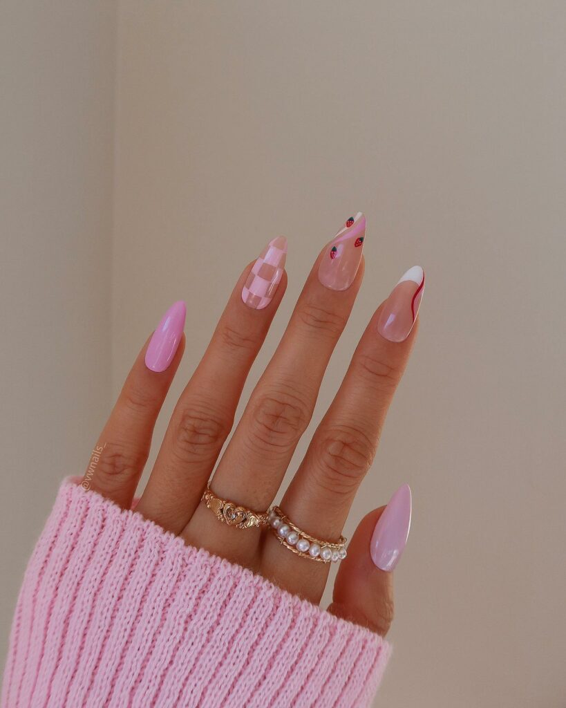 White Nails w Hot Pink Text