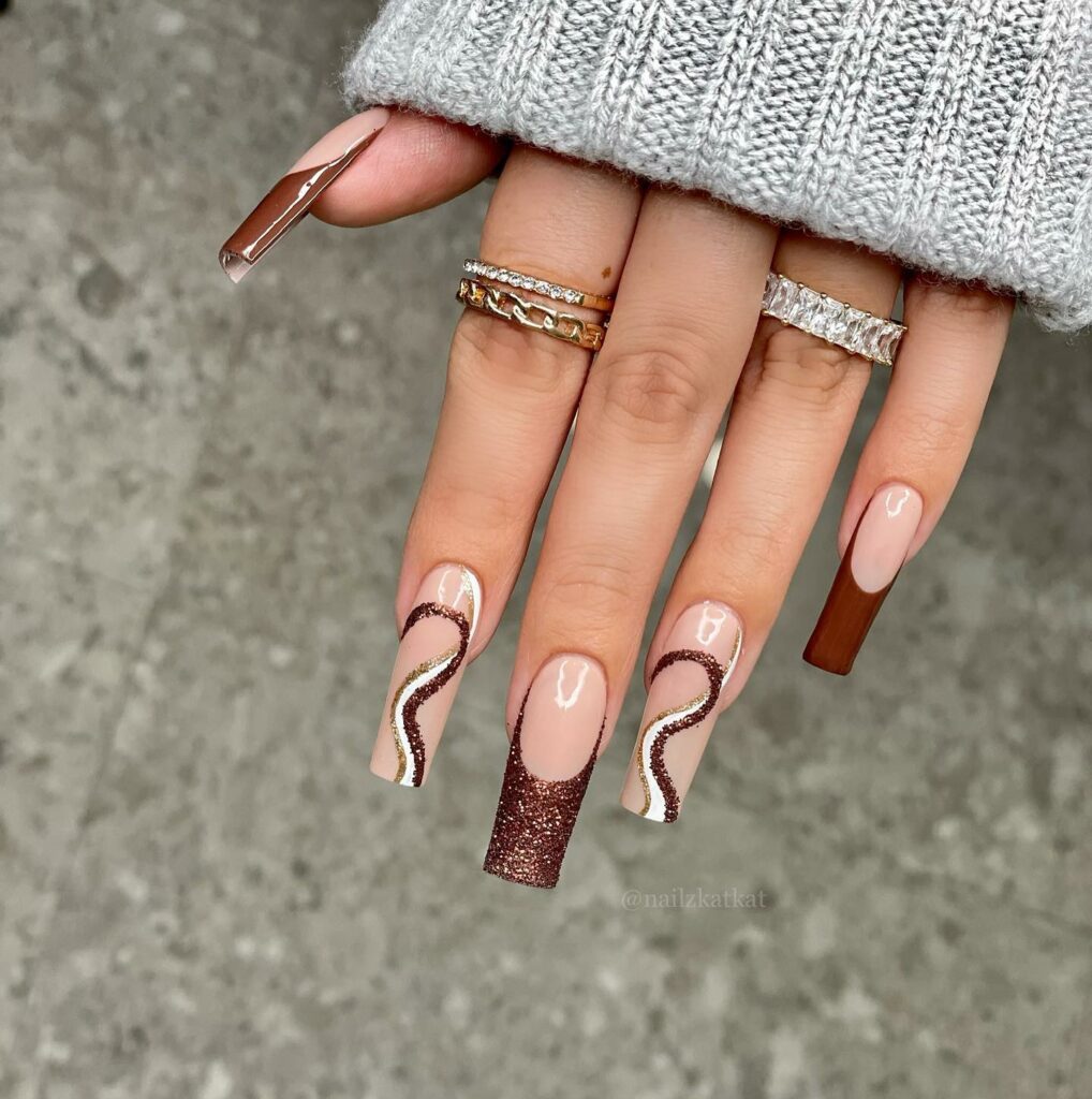 White, Nude, and Deep Brown Nails
