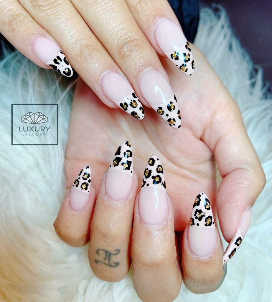 White Tips with Leopard Print