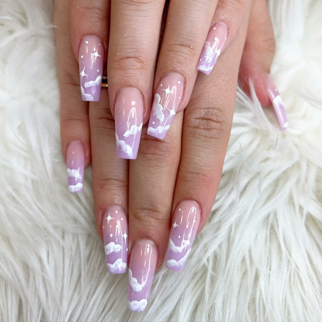 White and Pink Cloud Ombre Nails