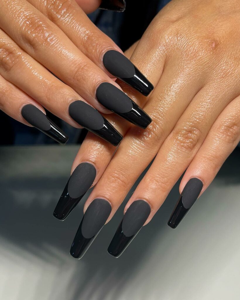black Matte Long Coffin Nails