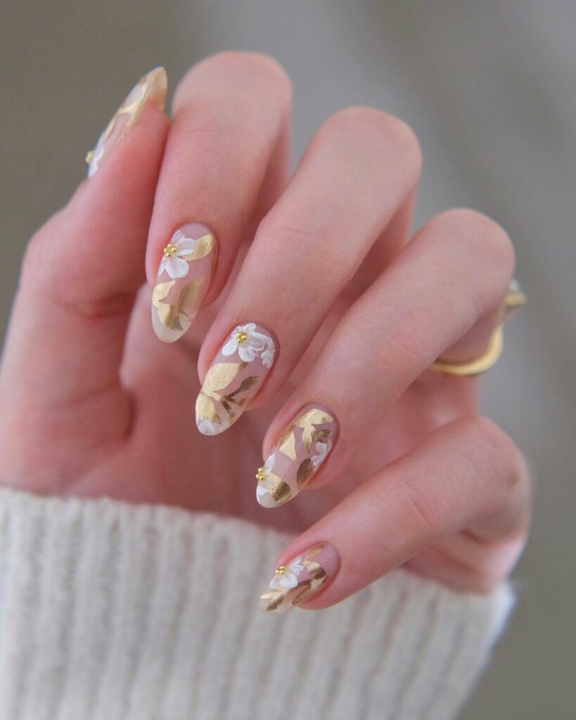 floral marble nails