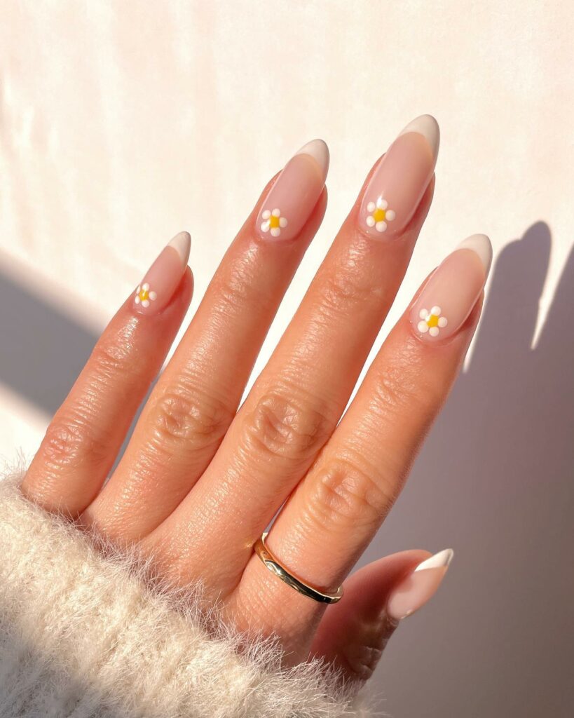 floral white tip Nails 
