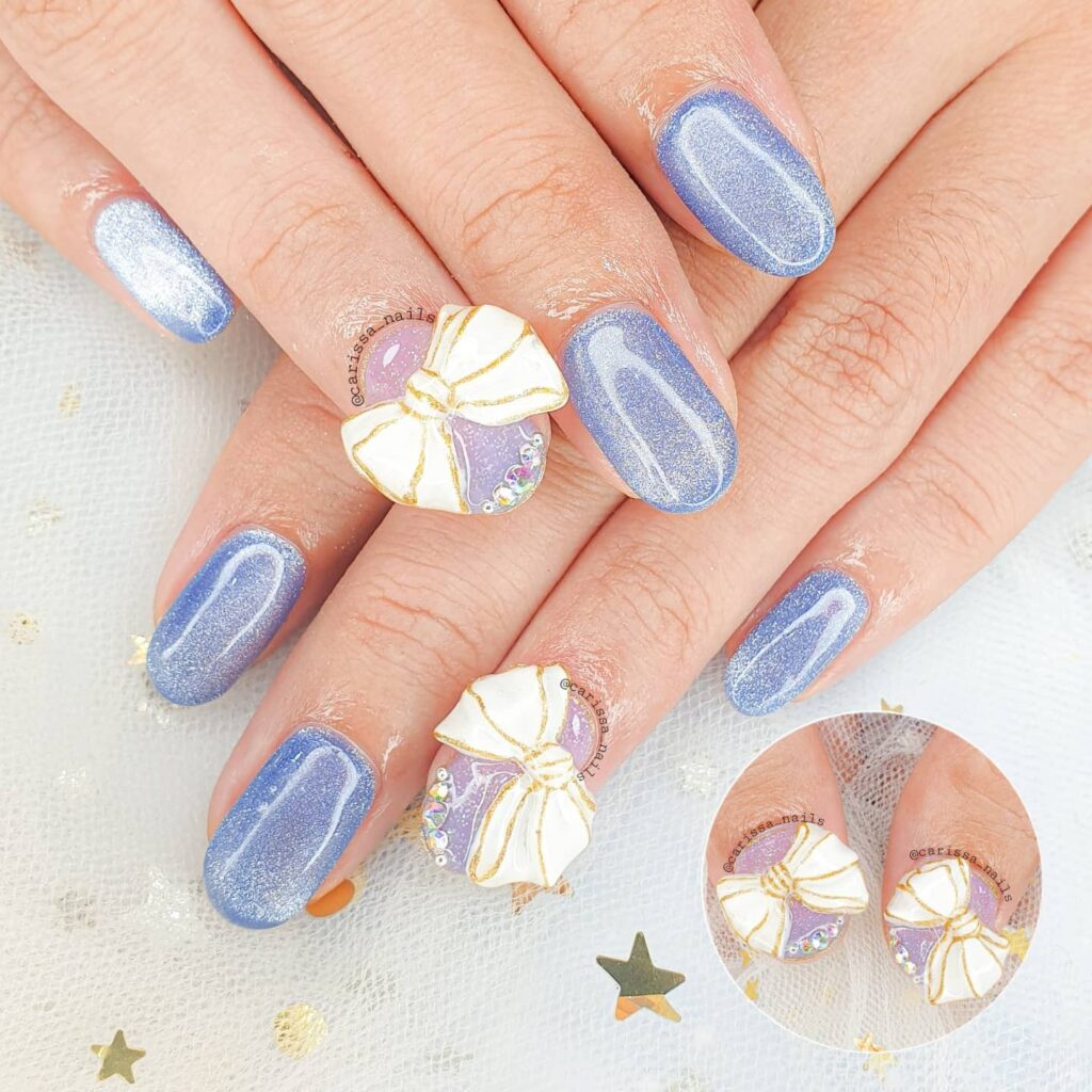 ribbon baby blue nails