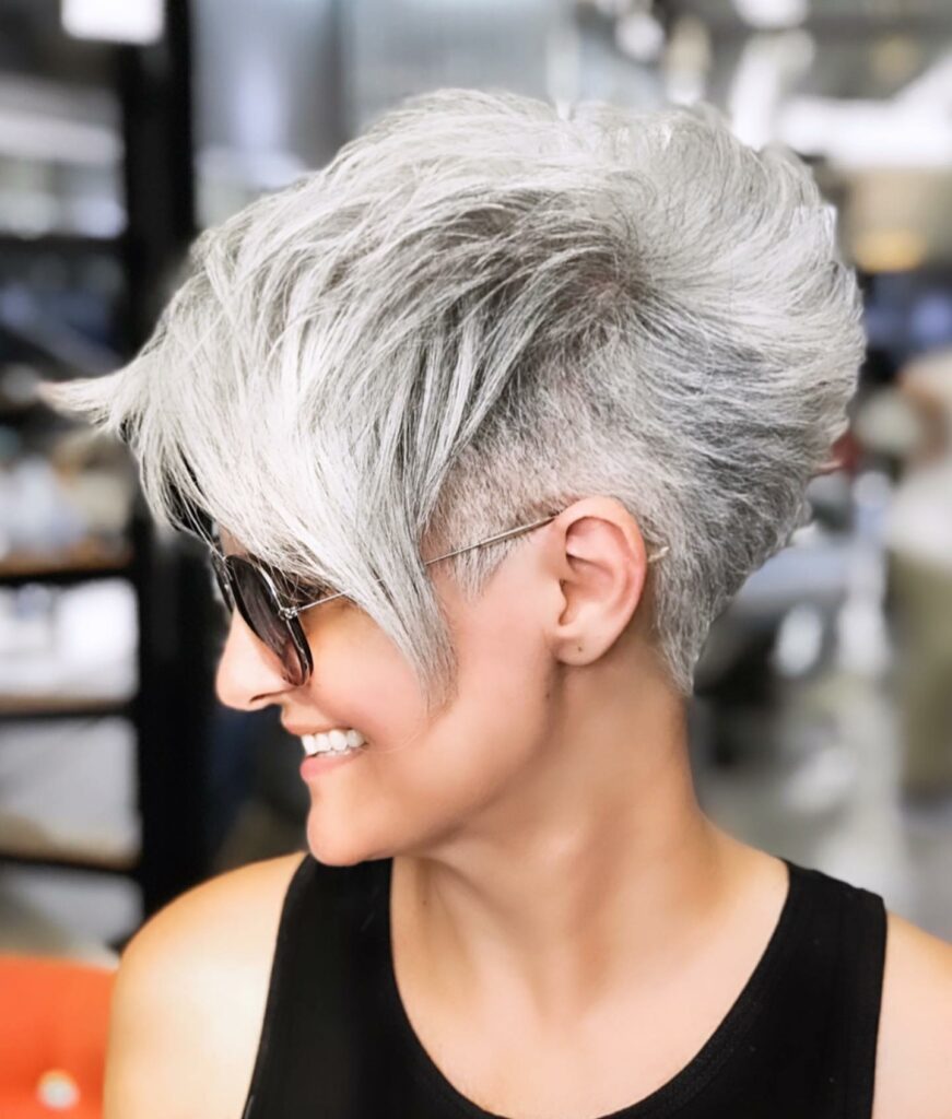 Grey Side-Swept Pixie Cut 