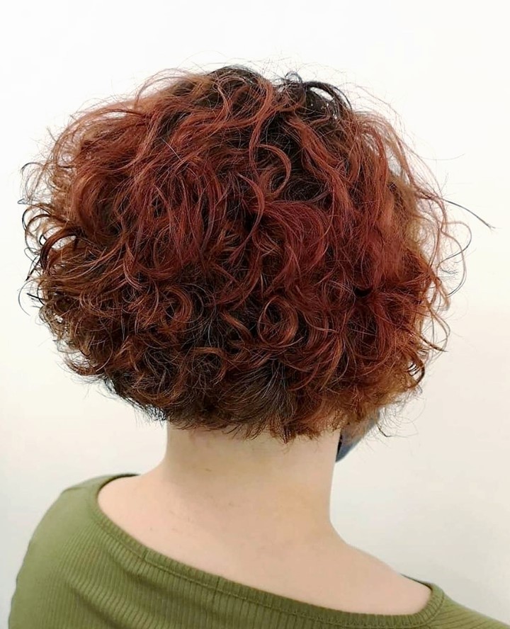 Short Red Stacked Perm Bob