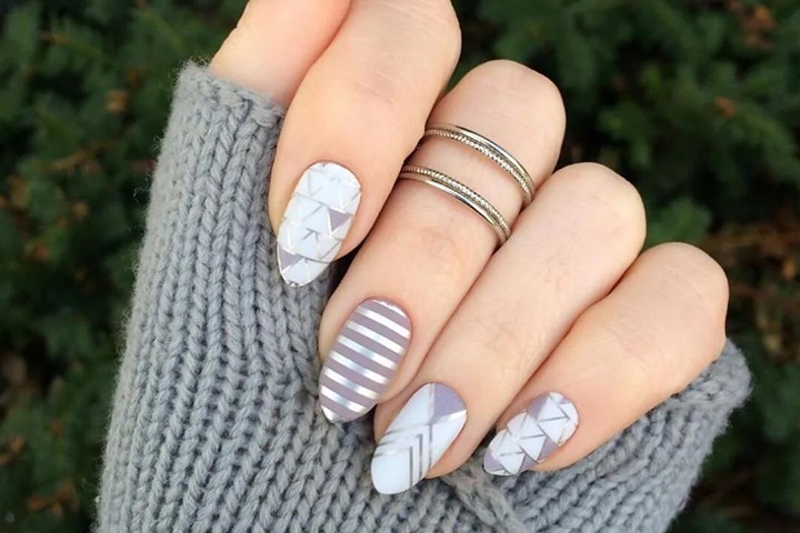 Grey and White Artistic Nails