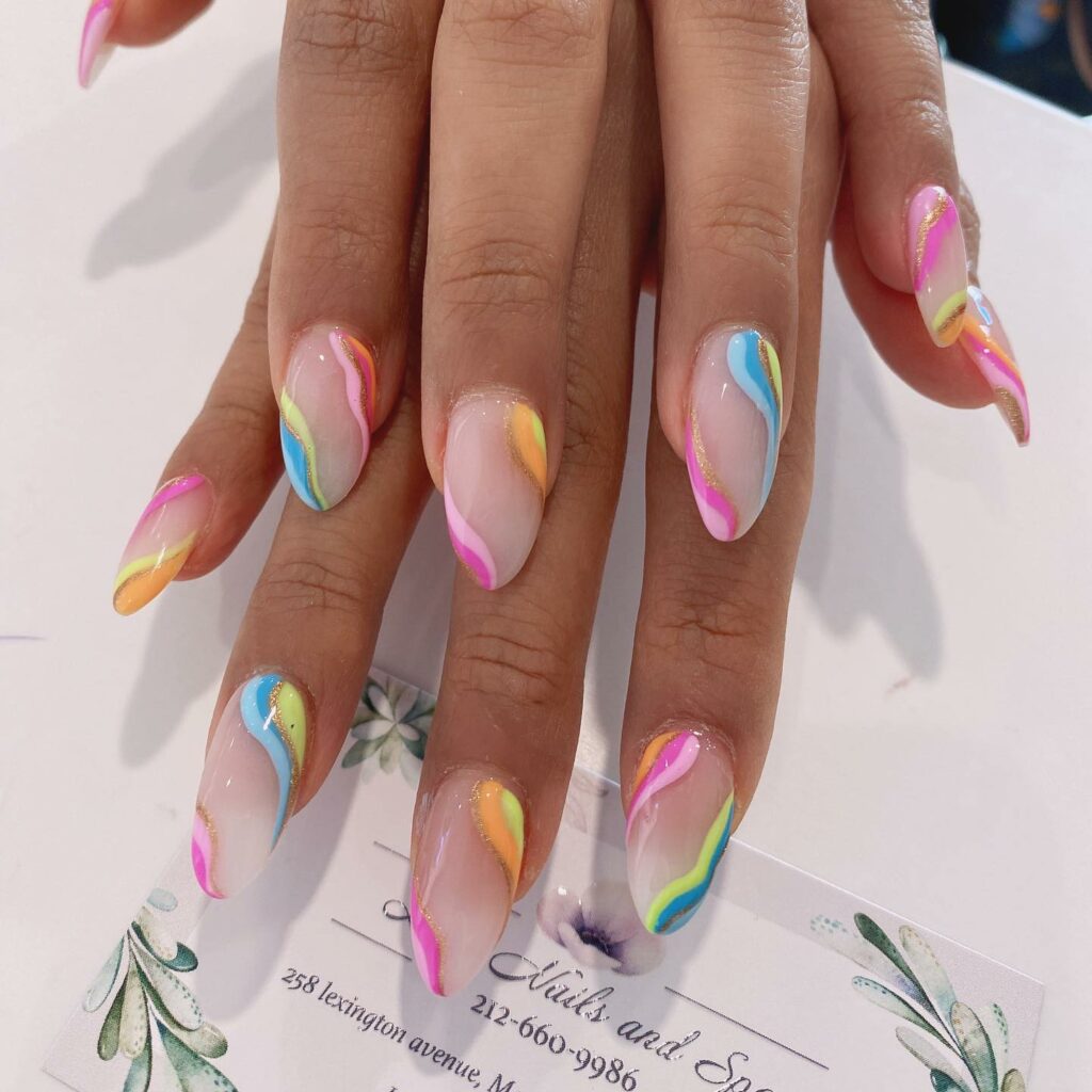 Pastel Rainbow Swirl Nail Design