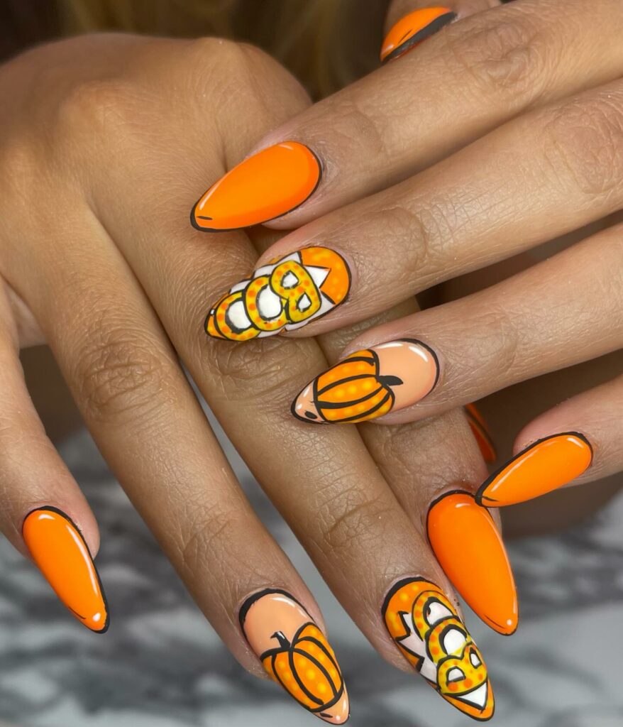 Sunny Orange Cartoon Nail Creations
