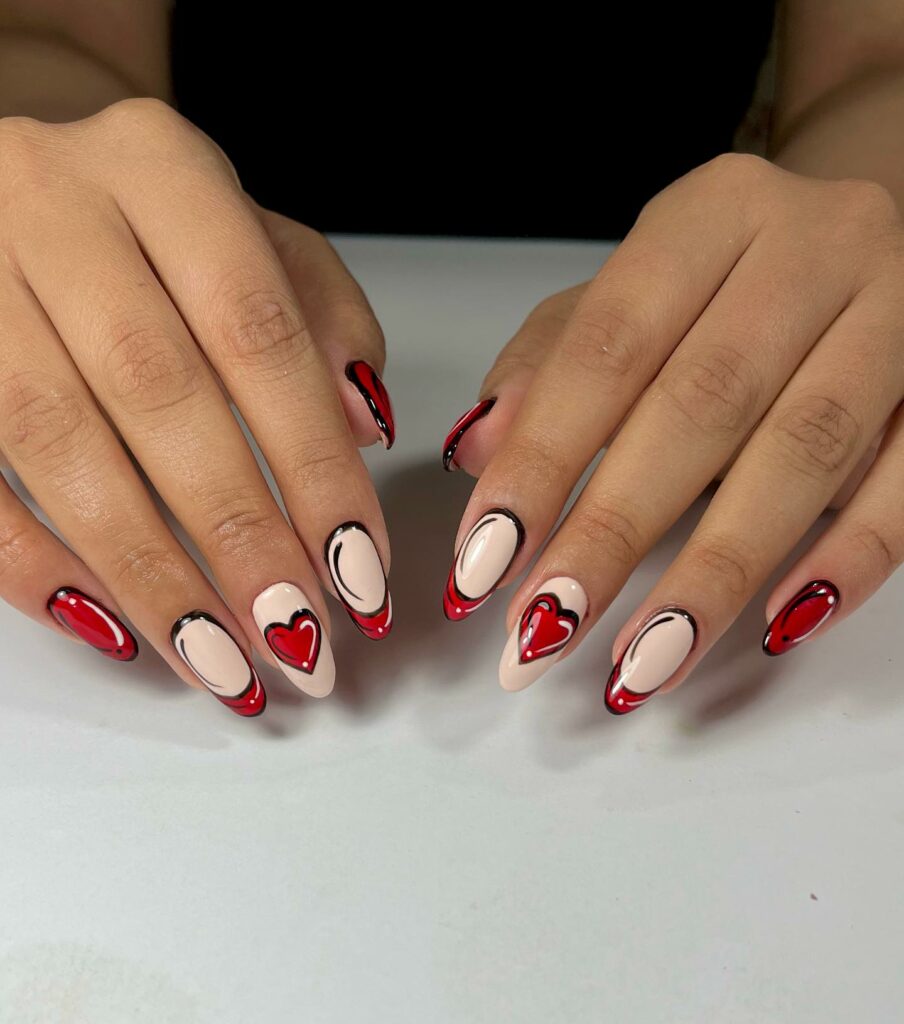 Romantic Red Heart Cartoon Nails
