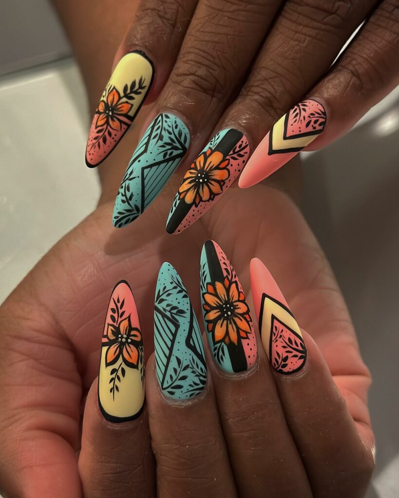 Floral Cartoon Nails