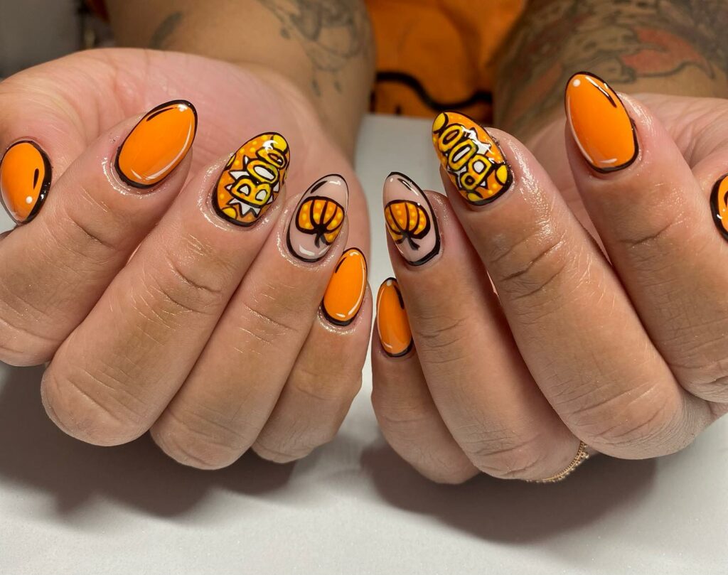 Cartoon Nails with an Animated Pumpkin Touch
