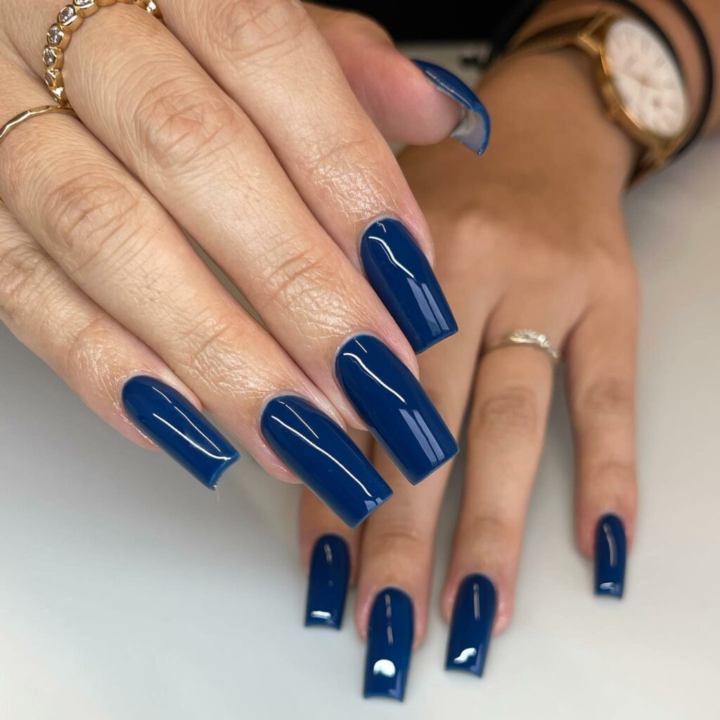 Long Acrylic Navy Blue Nails