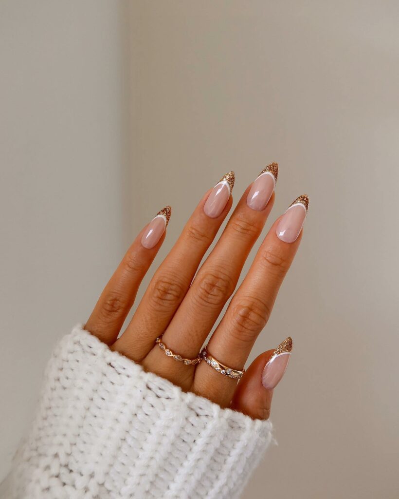 Glitter Gold French Nails
