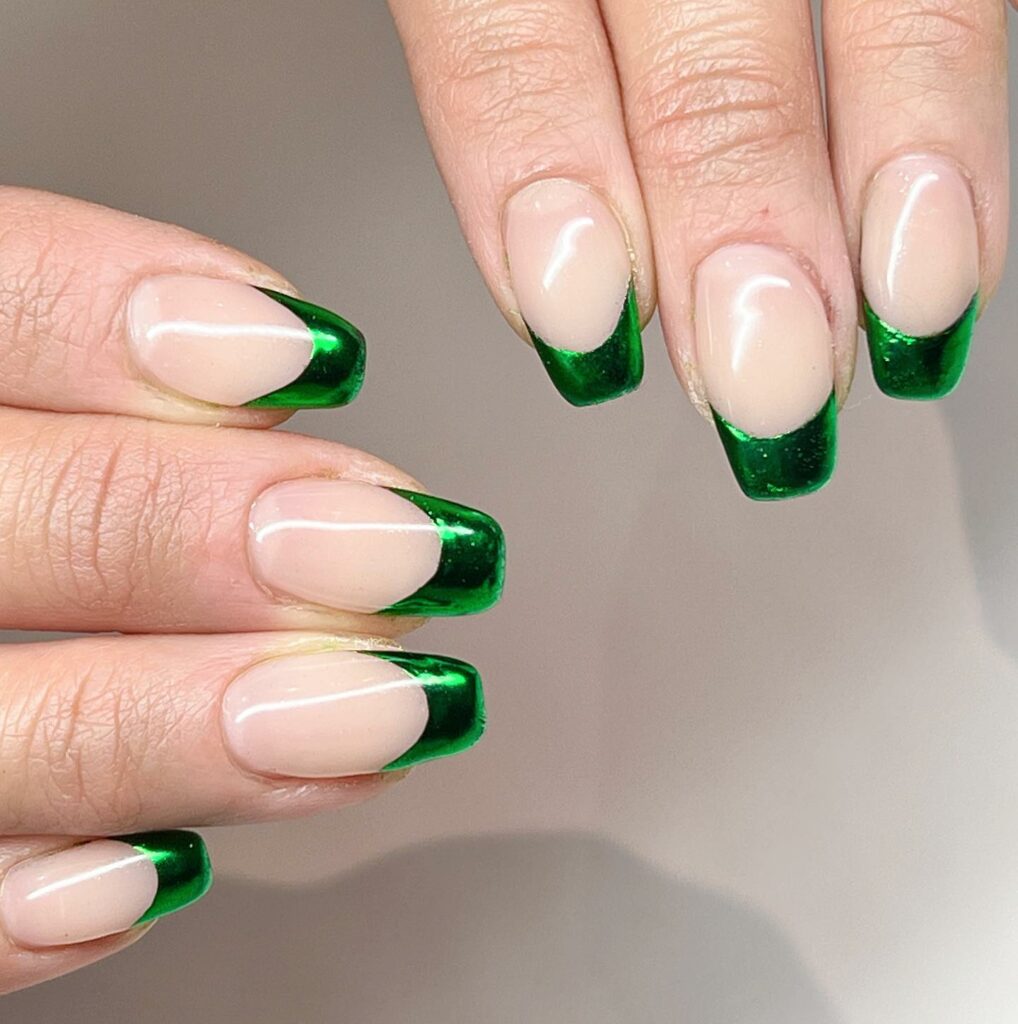 Green Chrome Baby French Manicure