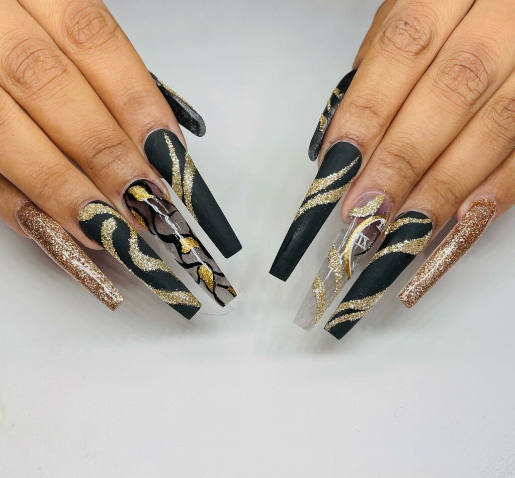 Black and Gold Coffin Nails