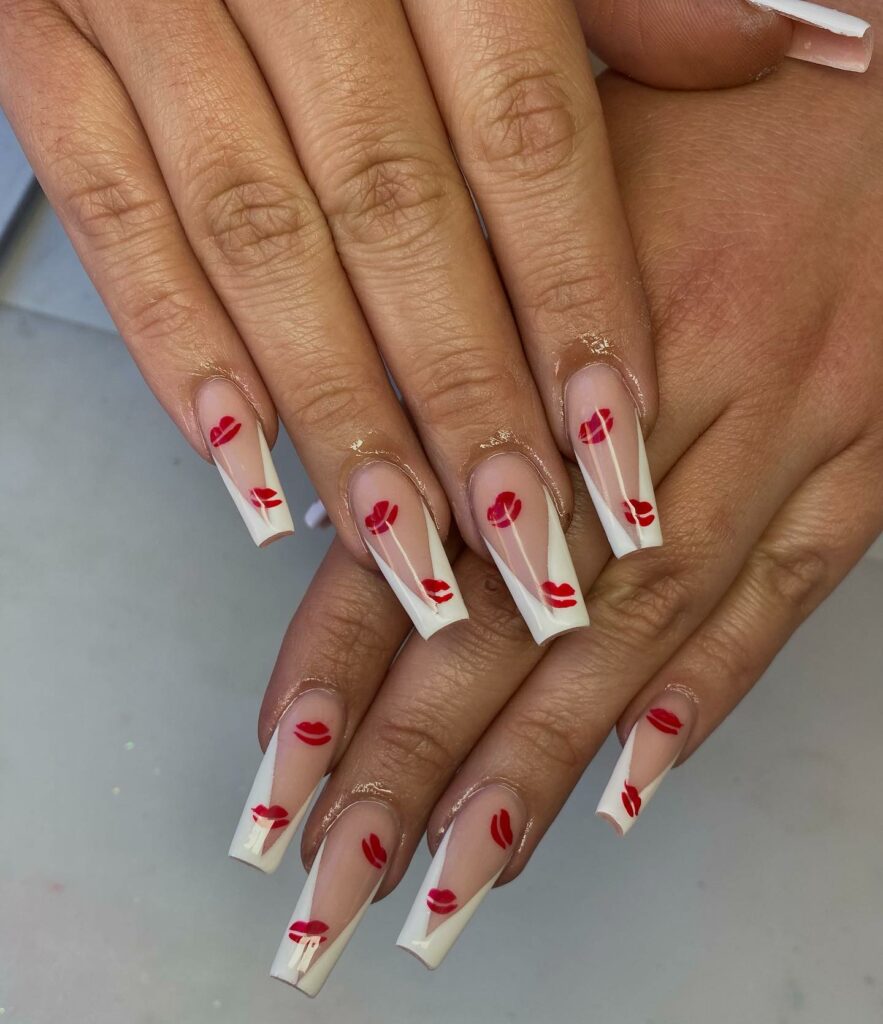 Spice It Up White Tips with Red Kiss Lips