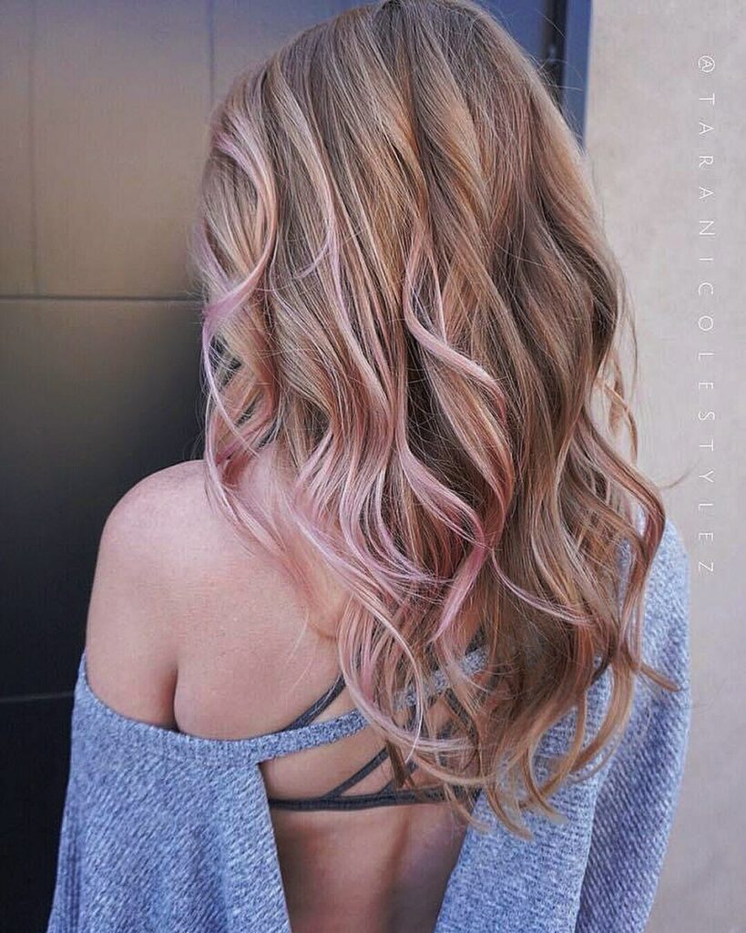 Pink Balayage on Natural Brown Hair