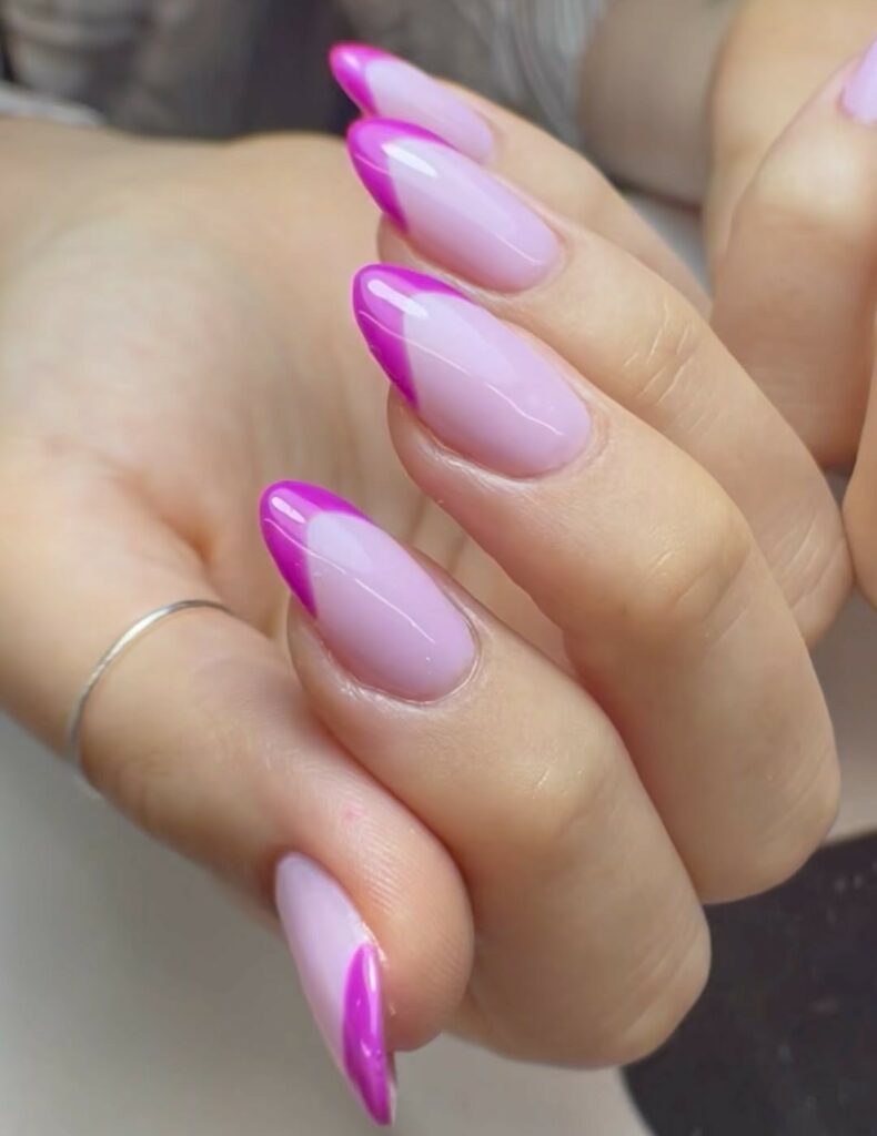 Almond Nails With Deep Lilac Tips
