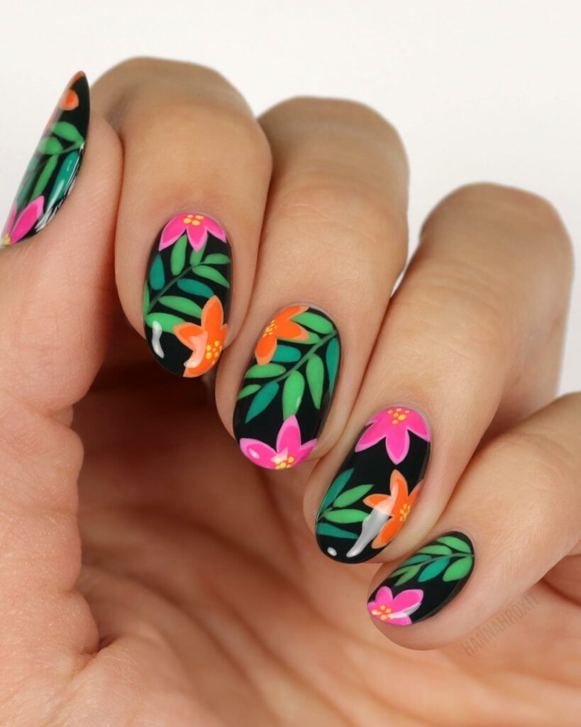Pink & Green Tropical Nails