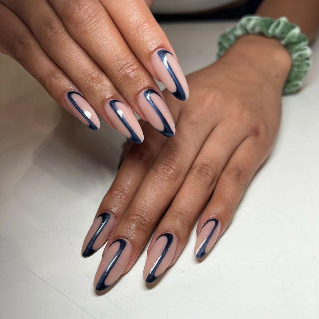 Metallic Blue Swirl Nails